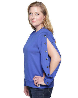 Dialysis Shirt Women’s Long Sleeve, Arm port accessable, PICC Line Accesses, Mid or Upper Arm AV Fistula, Infusions, Post Surgery Recovery, Royal Blue
