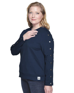 Dialysis Shirt For Women – Adaptive Arm Port Access Top For Chemotherapy & Infusions | Best Dialysis Patient Gift - Navy