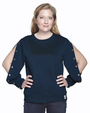 Dialysis Shirt For Women – Adaptive Arm Port Access Top For Chemotherapy & Infusions | Best Dialysis Patient Gift - Navy