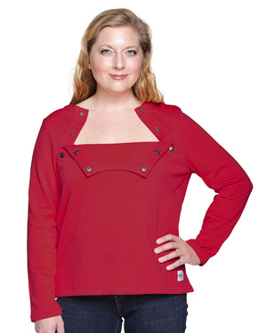 ADAPTIVE CHEMOTHERAPY SHIRT FOR WOMEN WITH CHEST PORT ACCESS – RUBY RED | BEST CHEMO & DIALYSIS PATIENT GIFT | WEAR 2 CONQUER EASY-ACCESS TOP FOR INFUSIONS, PICC LINE & MEDICAL TREATMENTS