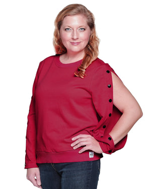 Dialysis Shirt For Women – Adaptive Arm Port Access Top For Chemotherapy & Infusions | Best Dialysis Patient Gift - Ruby Red