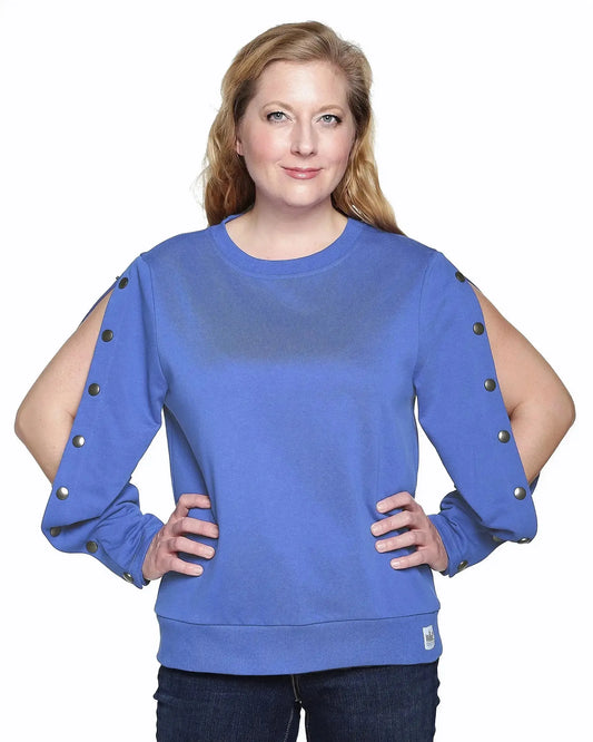 Dialysis Shirt For Women – Adaptive Arm Port Access Top For Chemotherapy & Infusions | Best Dialysis Patient Gift - Blue Bell