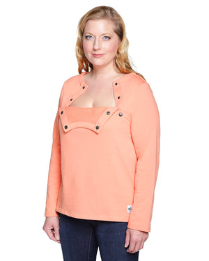 Long-Sleeve Chemo Shirt for Women, Easy Chest Port Access Makes a Perfect Chemo-Patient Gift Coral