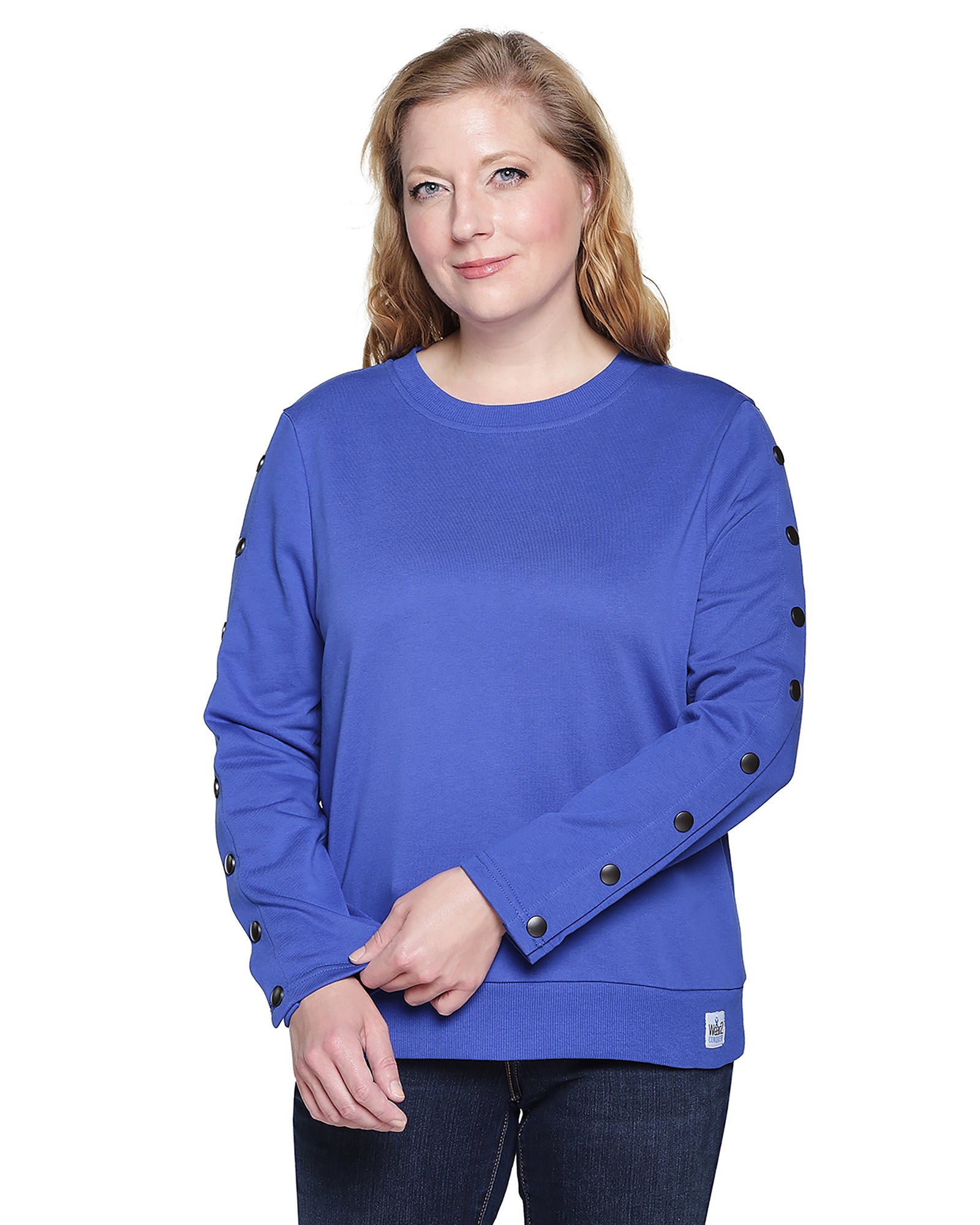 Dialysis Shirt Women’s Long Sleeve, Arm port accessable, PICC Line Accesses, Mid or Upper Arm AV Fistula, Infusions, Post Surgery Recovery, Royal Blue