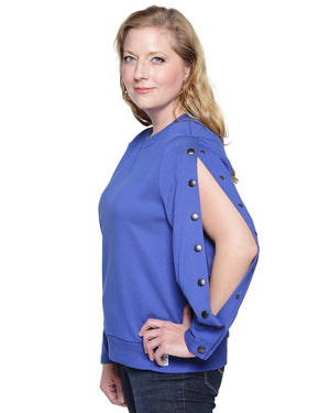 Dialysis Shirt Women’s Long Sleeve, Arm port accessable, PICC Line Accesses, Mid or Upper Arm AV Fistula, Infusions, Post Surgery Recovery, Royal Blue