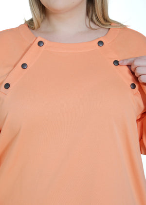 Long-Sleeve Chemo Plus Size Shirt for Women, with Easy Chest Port Access Makes a Perfect Chemo-Patient Gift Coral Front Close Up