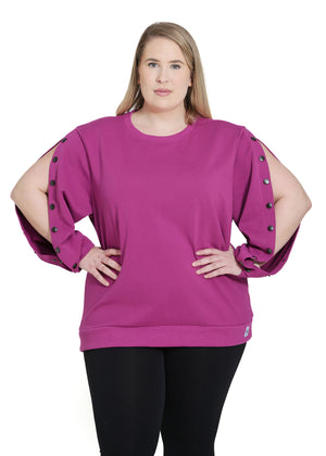 Plus Size arm port access dialysis shirt, perfect gift for dialysis patients front view open sleeves