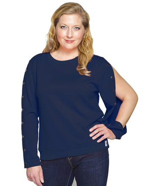 Dialysis Shirt For Women – Adaptive Arm Port Access Top For Chemotherapy & Infusions | Best Dialysis Patient Gift - Navy