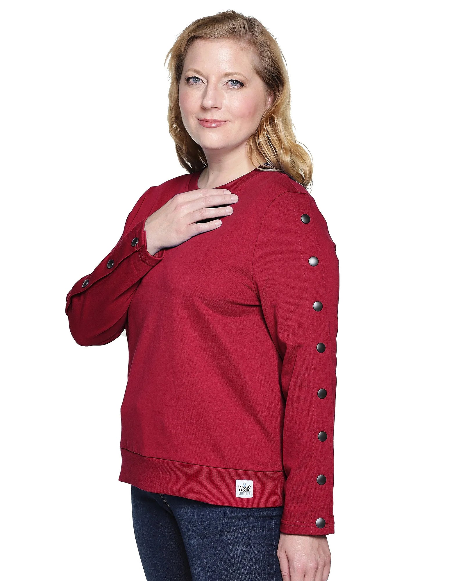 Dialysis Shirt For Women – Adaptive Arm Port Access Top For Chemotherapy & Infusions | Best Dialysis Patient Gift - Ruby Red